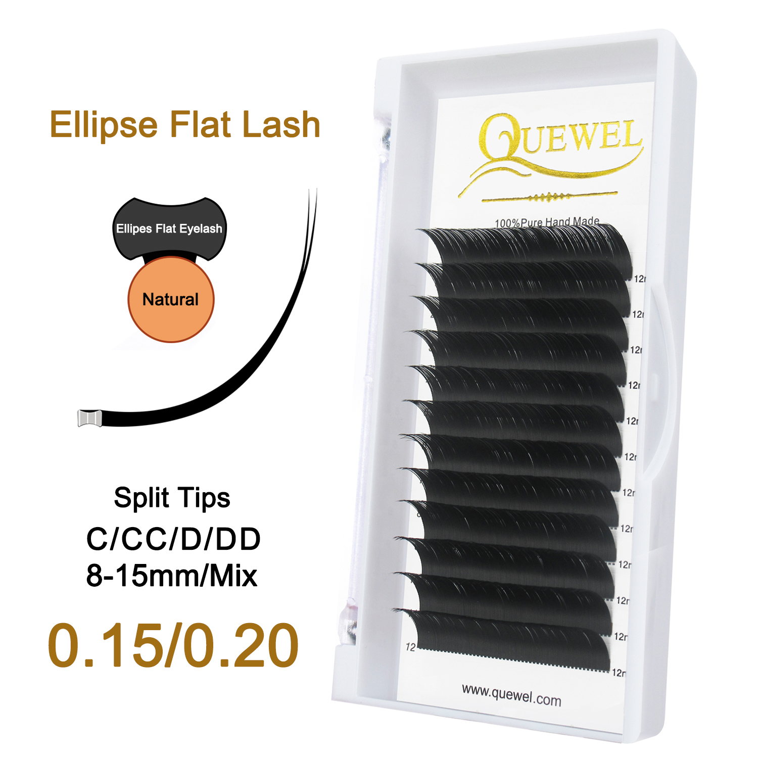 Eyelash Extension For Asian Eyes - Quewel Ellipse Flat Eyelash Extensions 0.15/0.20mm