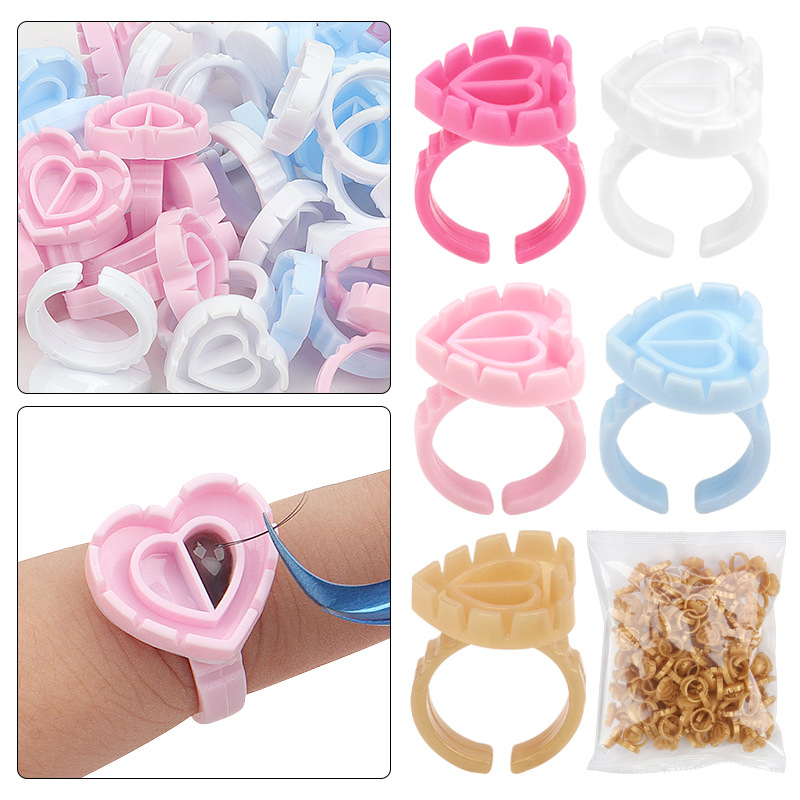 Eyelash Extension Examples - 100 PCS Disposable Heart-shaped Plastic Glue
