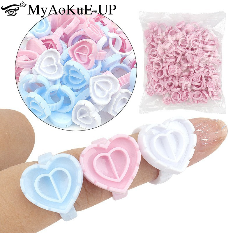 100Pcs Disposable Glue Ring Ho - Eyelash Extension Examples ulasan dan harga