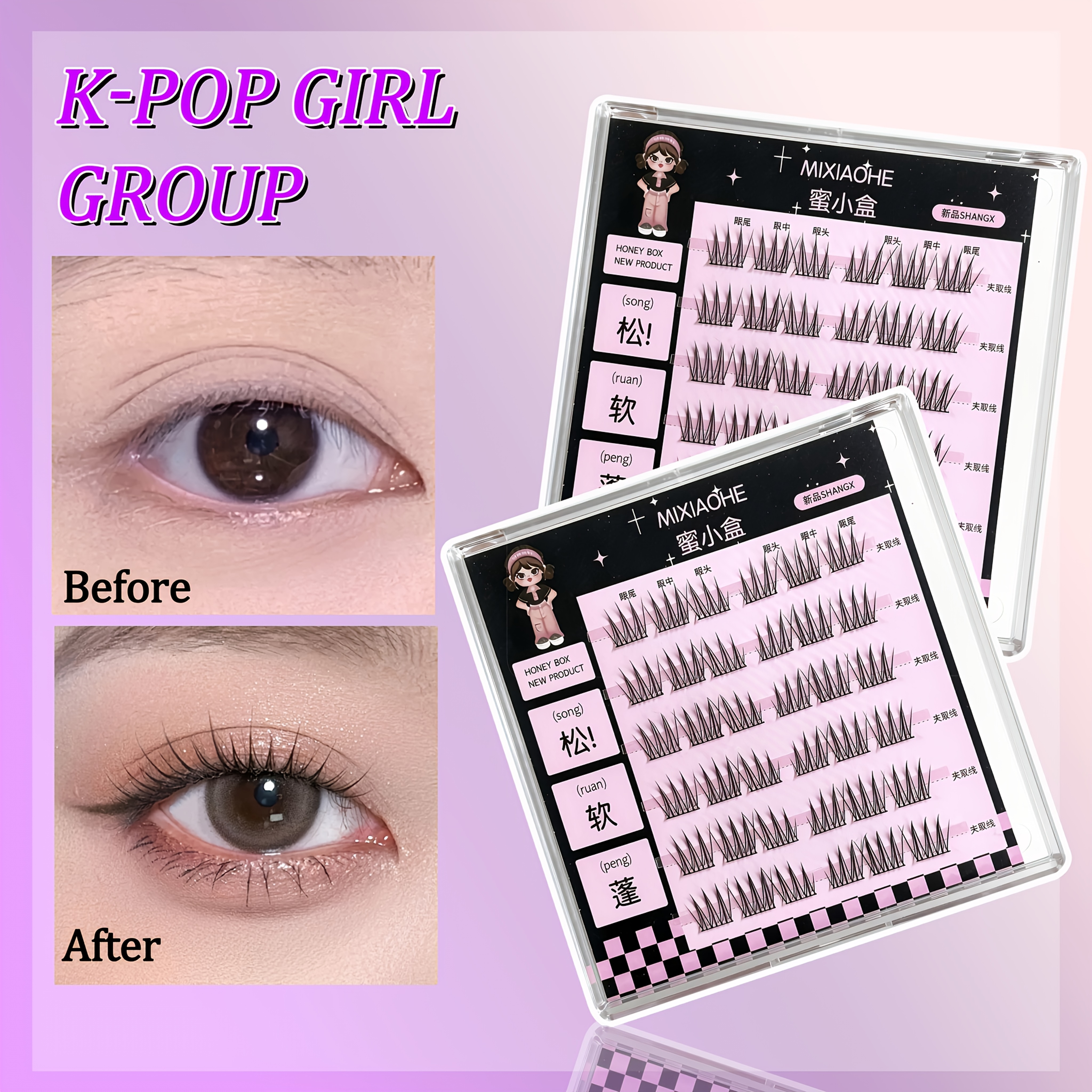 Mixiaohe K Pop Glue Free Clust - Eyelash Extension C Curl ulasan dan harga